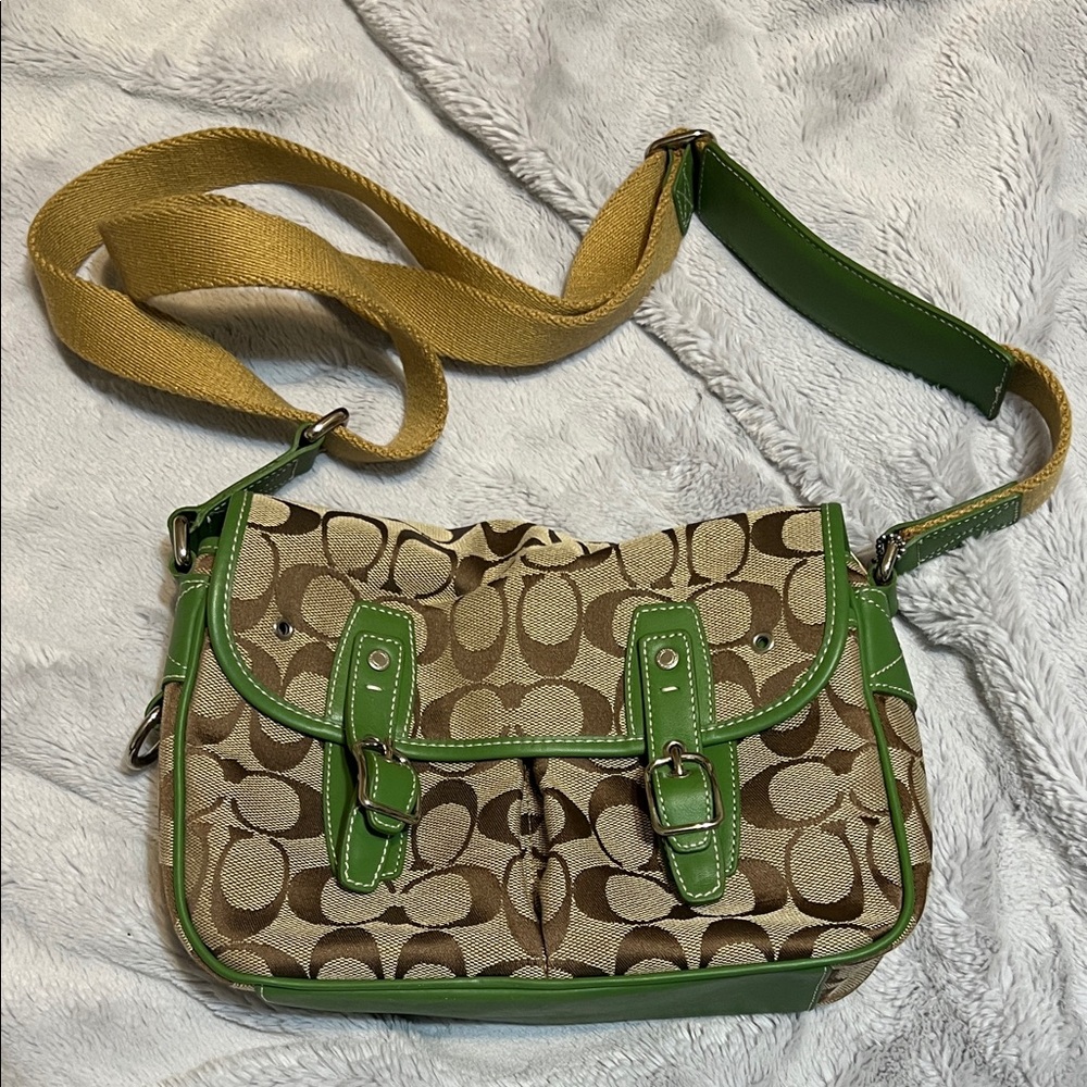 Coach Green and Tan Crossbody Bag